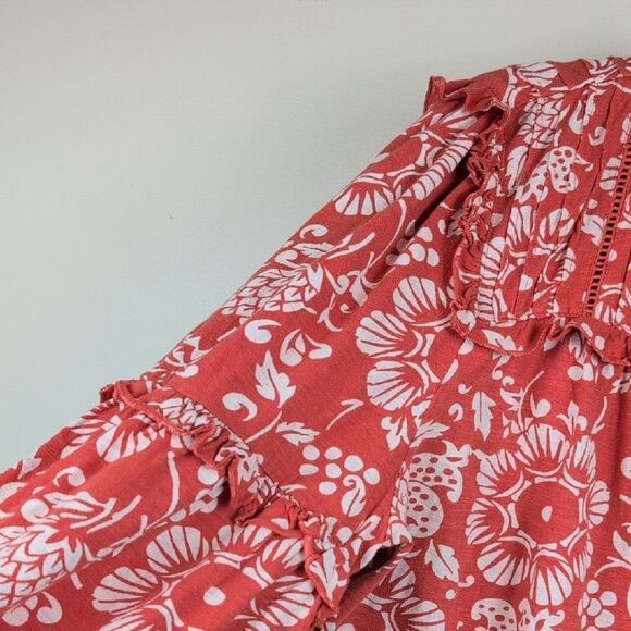 Wonderly Orange and White Ruffled Tie Front Cotton Blouse Top Size XL NWT - Picture 13 of 16